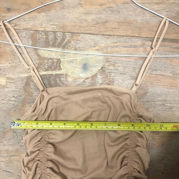 Free People NWT On Your Side Bodysuit Ruched Tan Sleeveless, Size Small, MSRP $5 - Picture 8 of 10